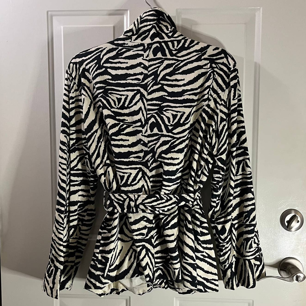 Puli SZ L Zebra Print Jacket Full Zip Rolled Collar Lightweight Snap Button - Picture 7 of 7
